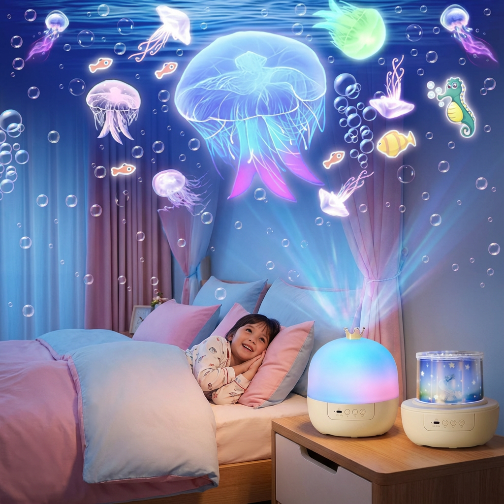 Traumhafte Nächte | LED-Nachtlichtprojektor mit beruhigenden Projektionen | Sichere Einschlafhilfe für Kinder