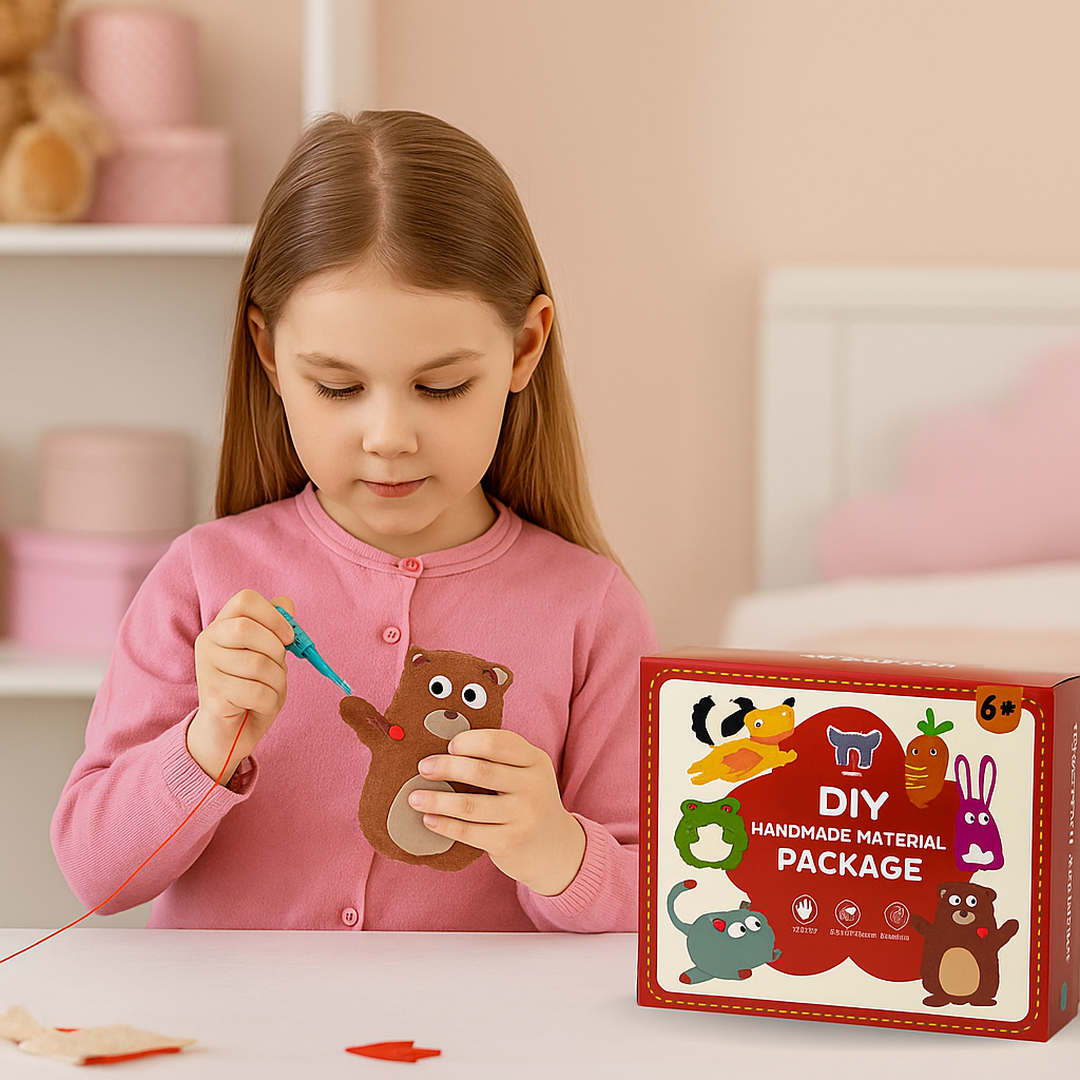Sicheres Bastel-Nähset für Kinder mit Filztierprojekten