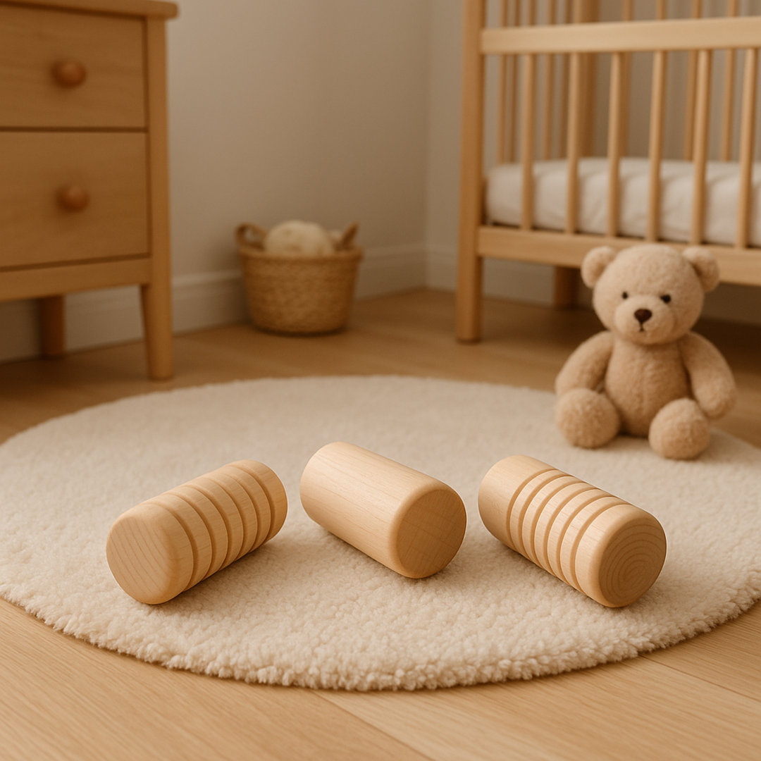 Set mit 3 sensorischen Holzrollen für Kinder