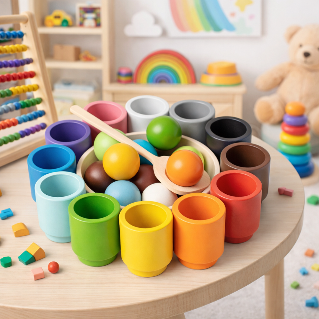Buntes Sortierspiel aus Holz – Spielerisches Lernen