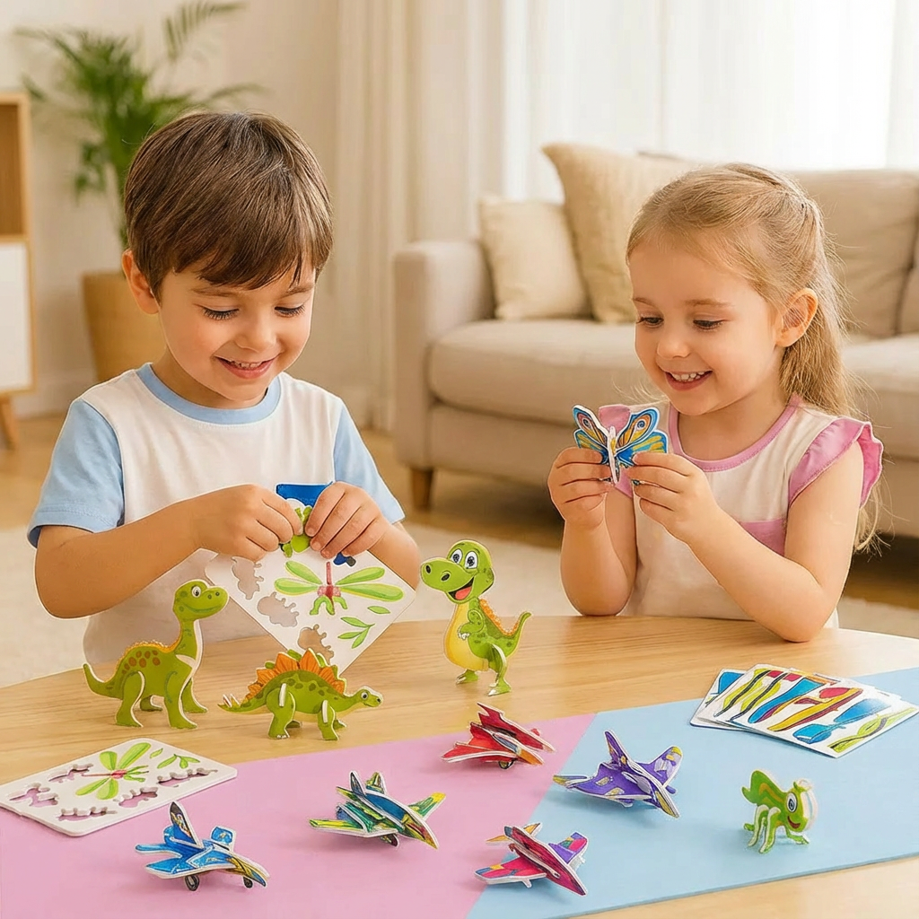 3D-Cartoon-Puzzle-Set für Kinder mit farbenfrohen Designs | Spannendes Lerntool für Kreativität und Feinmotorik