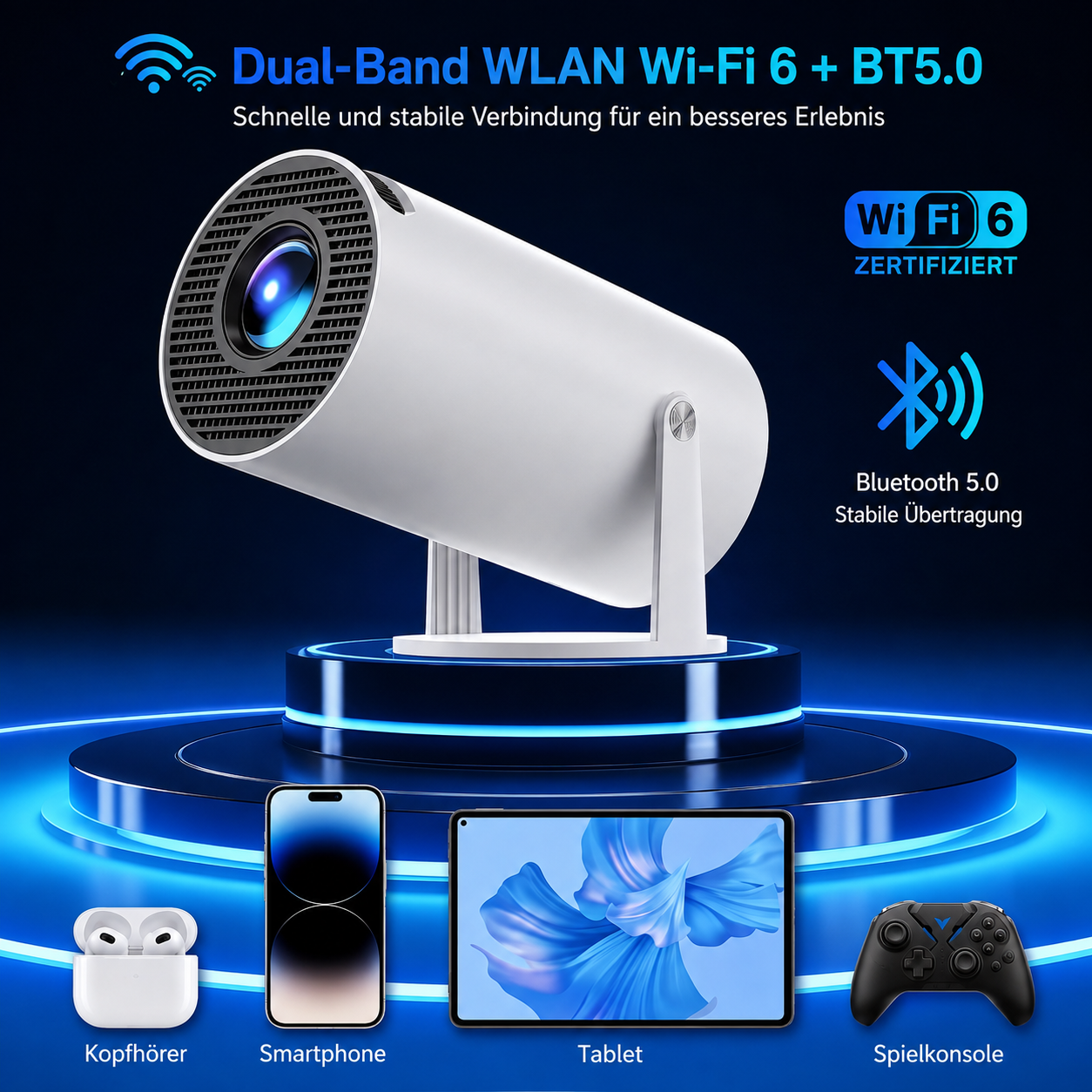 Kompakter 4K Mini Bluetooth WiFi Projektor