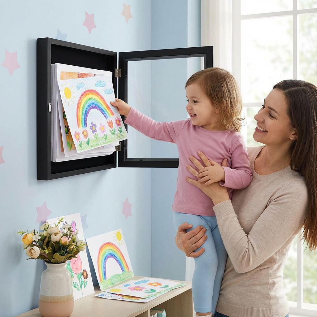 Creative Display | Picture Frame for 150 Drawings with Easy Change Mechanism | Modern Wall Art Organizer for Kids' Artwork 1
