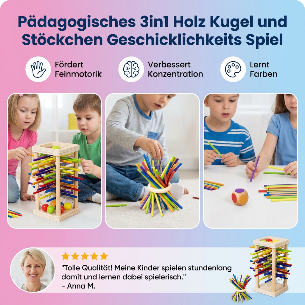 Creative Play | Wooden Toy Ball and Stick Game with Colorful Design | Engaging Skill Development for Kids 3