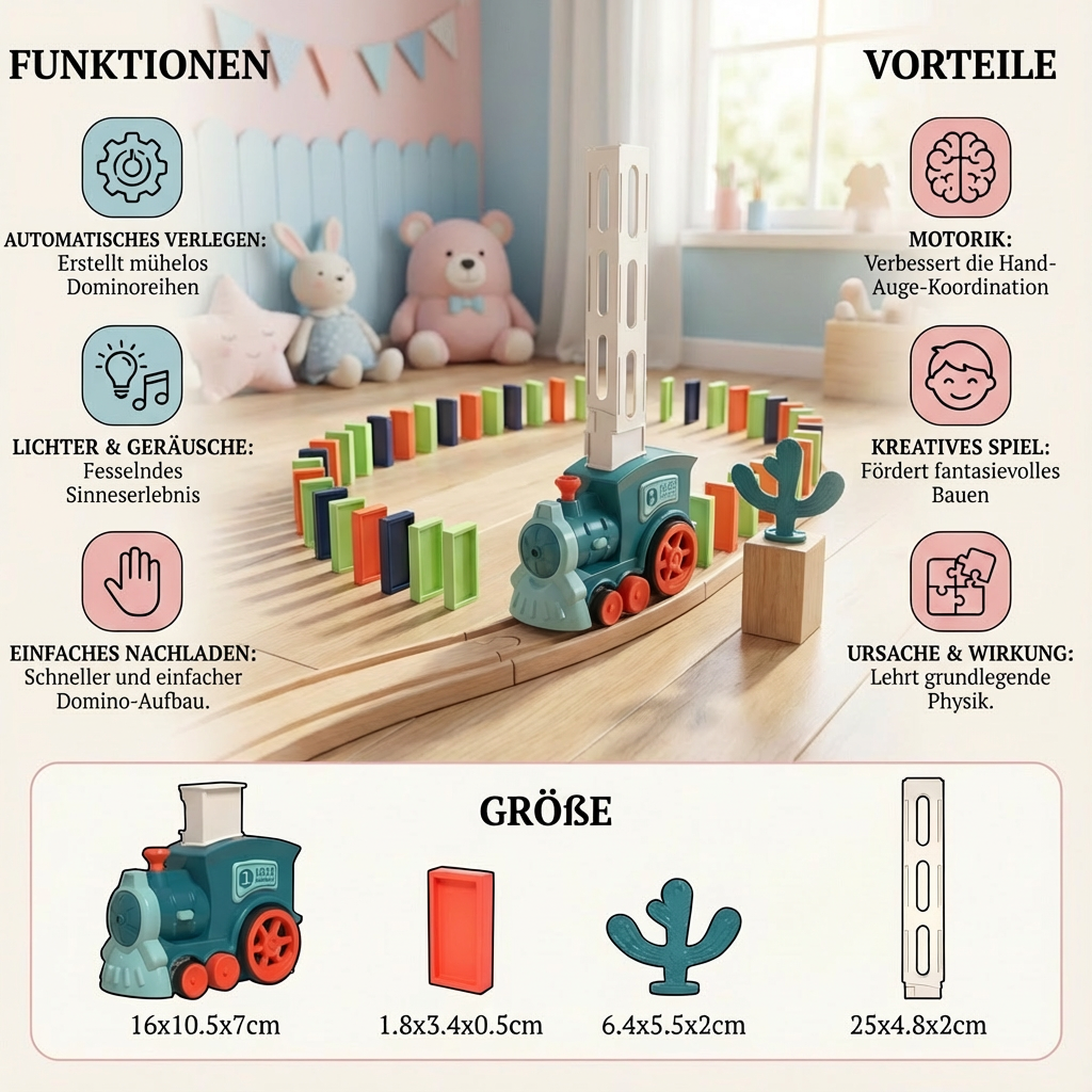 Domino Train | Automatic Tile Laying Toy with Colorful Design | Creative Family Fun for All Ages 6
