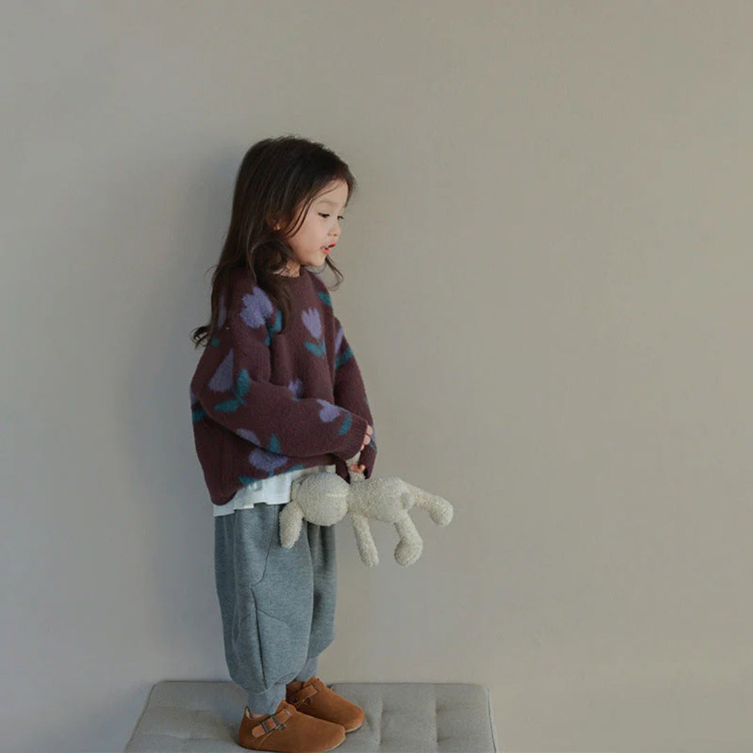 Mädchen Brauner Baumwollpullover mit Print