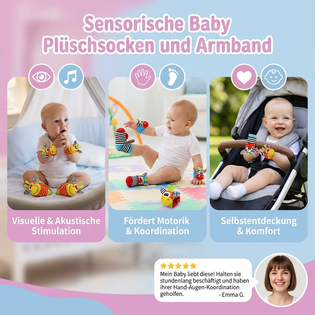 Sensory Plush | Baby Socks & Bracelet Set with Rattles | Colorful Design for Cognitive Development 4