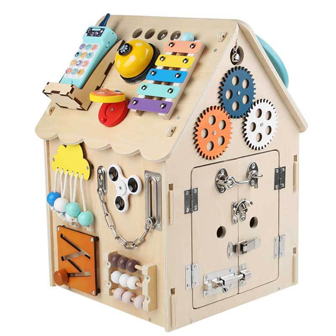 Kinder Holz Lernhaus mit interaktiven Funktionen