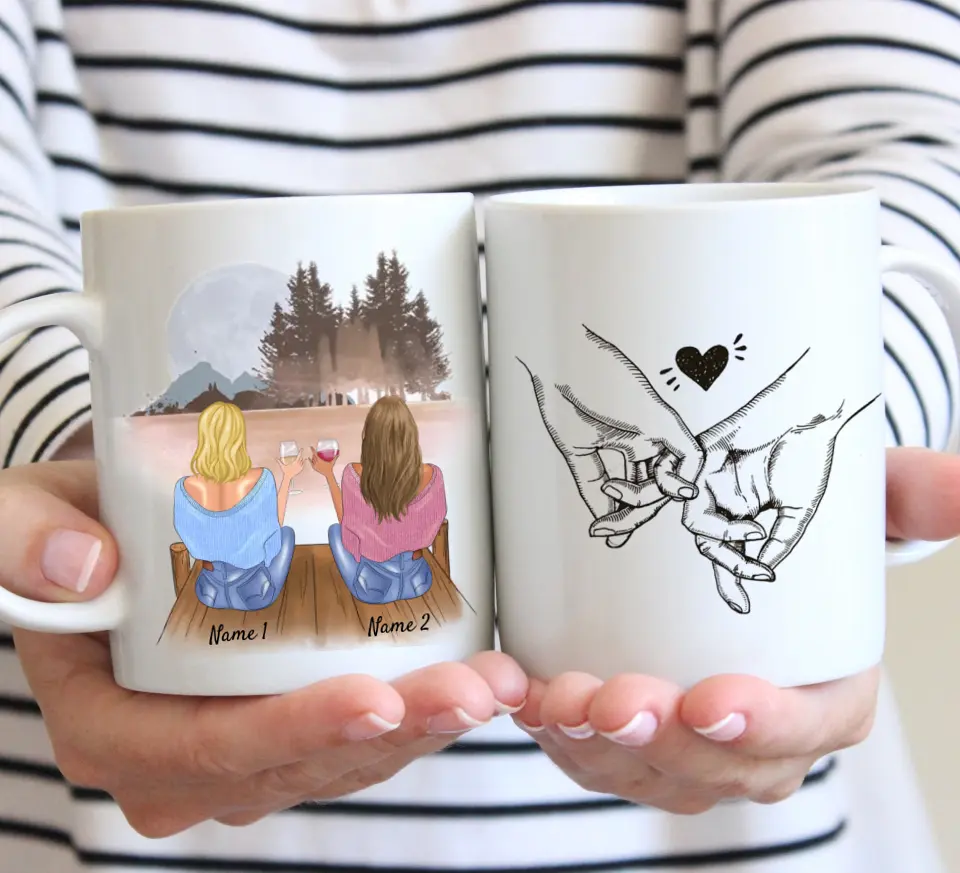 Beste Freunde mit Getränken - personalisierte Tasse (2-4 Frauen)