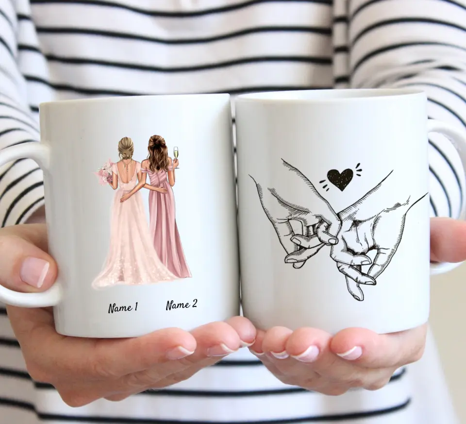 Braut &amp; Brautjungfer – personalisierte Tasse