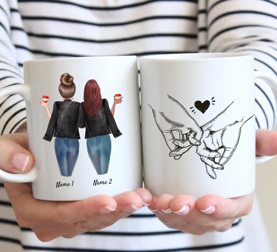 Beste Freunde Lederjacken &amp; Getränke – personalisierte Tasse (2-3 Frauen)