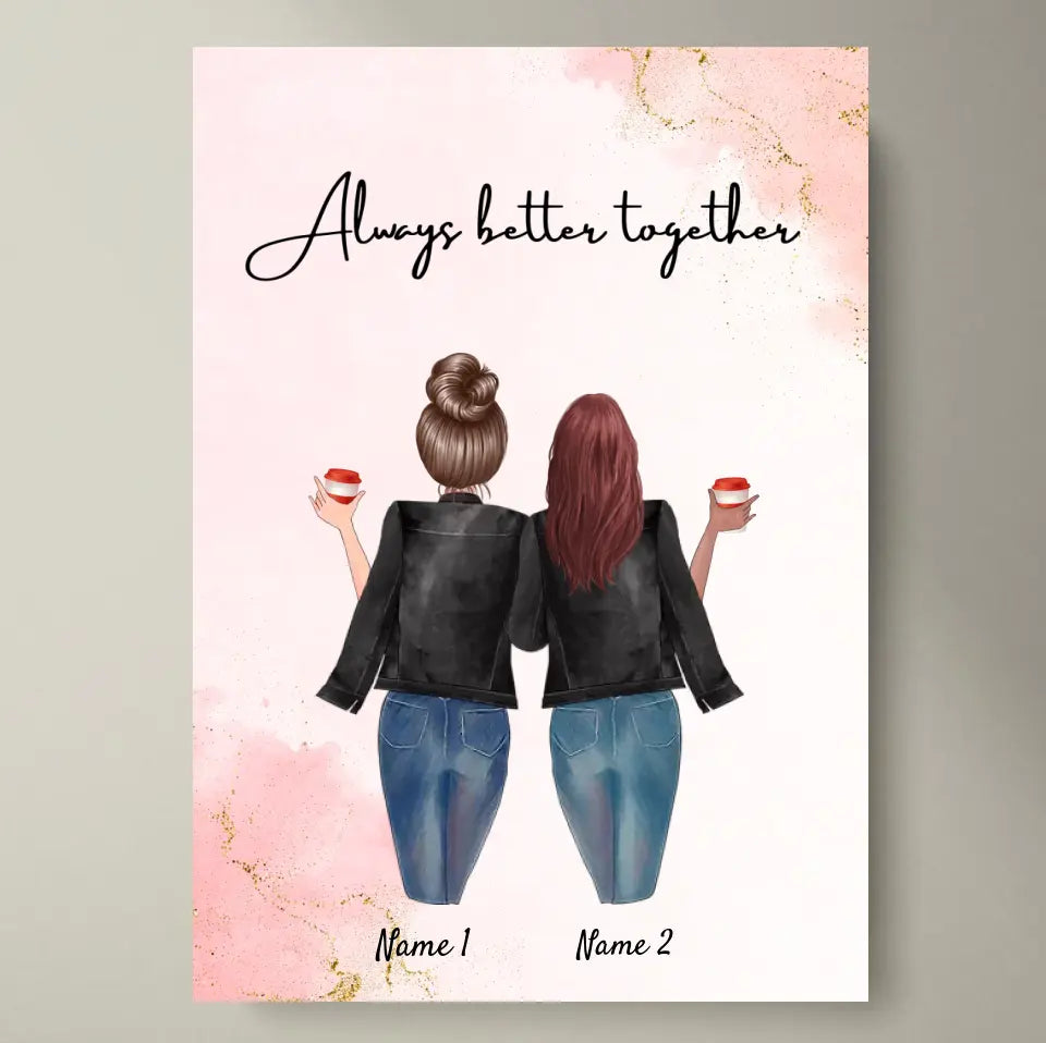 Besties in Lederjacken - personalisiertes Poster (2-3 Freunde)