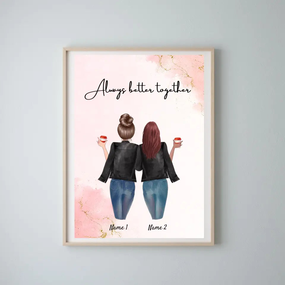 Besties in Lederjacken - personalisiertes Poster (2-3 Freunde)