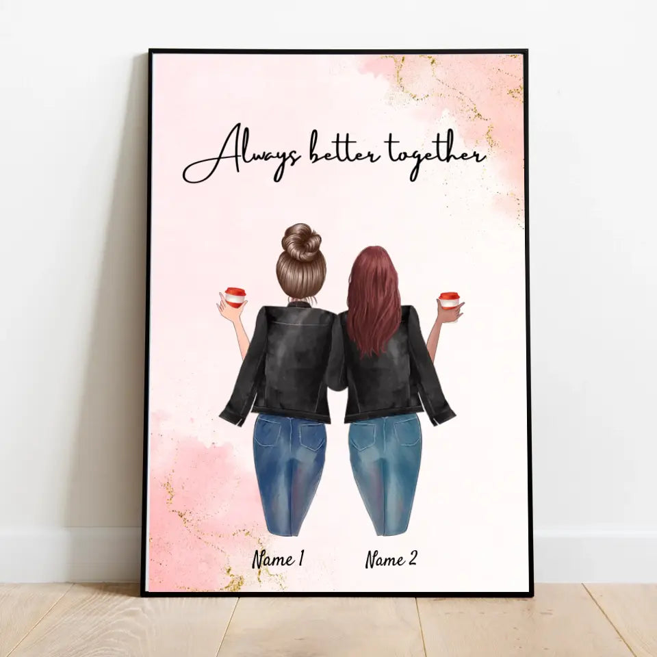 Besties in Lederjacken - personalisiertes Poster (2-3 Freunde)