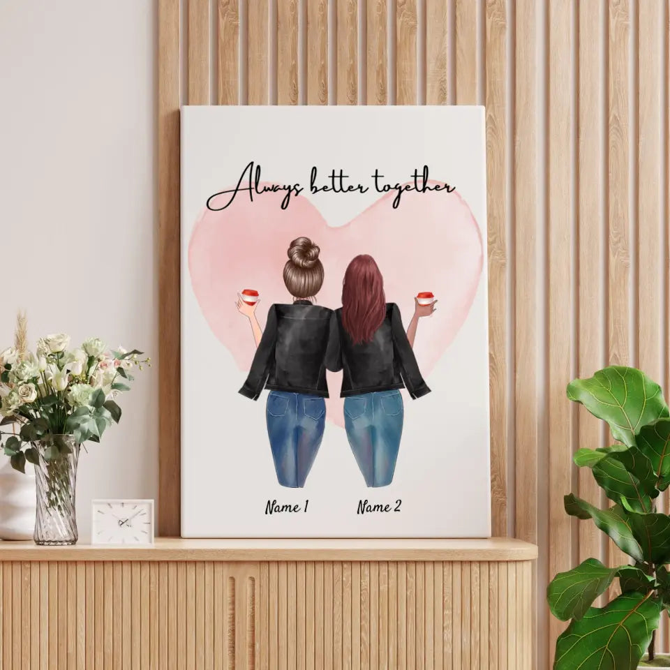 Besties in Lederjacken - personalisiertes Poster (2-3 Freunde)