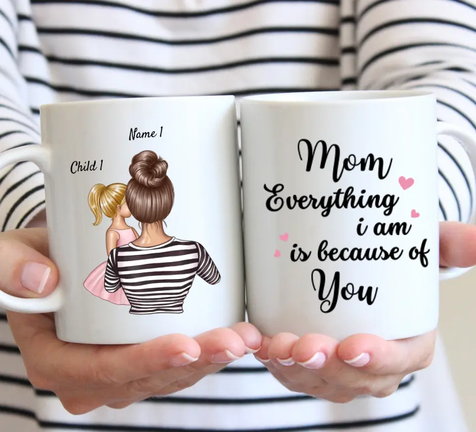 Mom everything I am is because of you - personalized mug